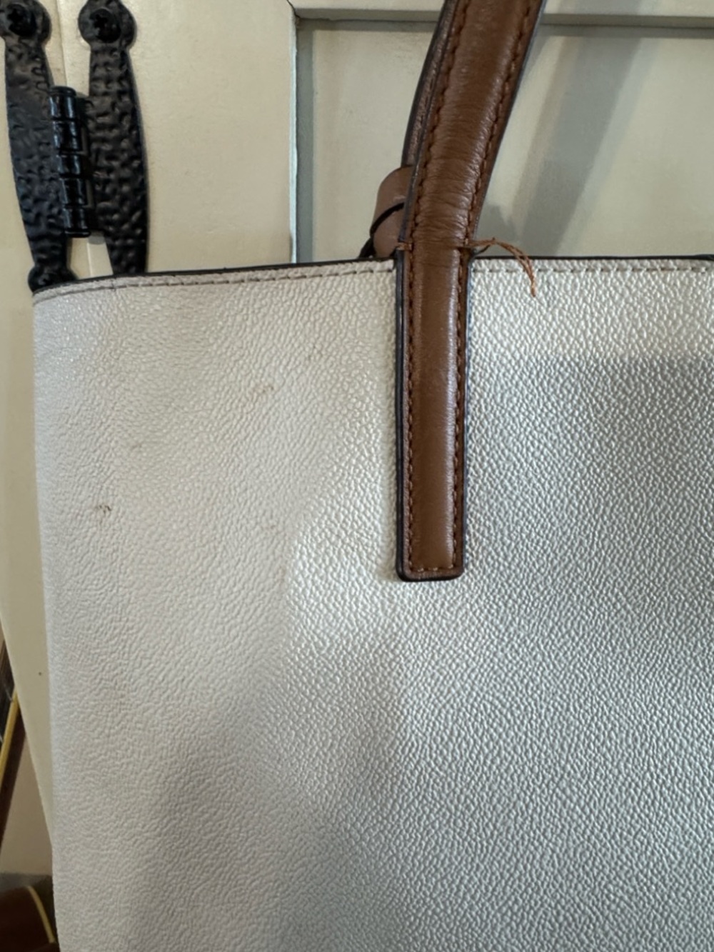 Michael Kors White Tote with Brown Trim and Gold Logo Charm - Picture 4 of 8